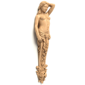 Oak and beech carved wood corbel woman statue left side antique